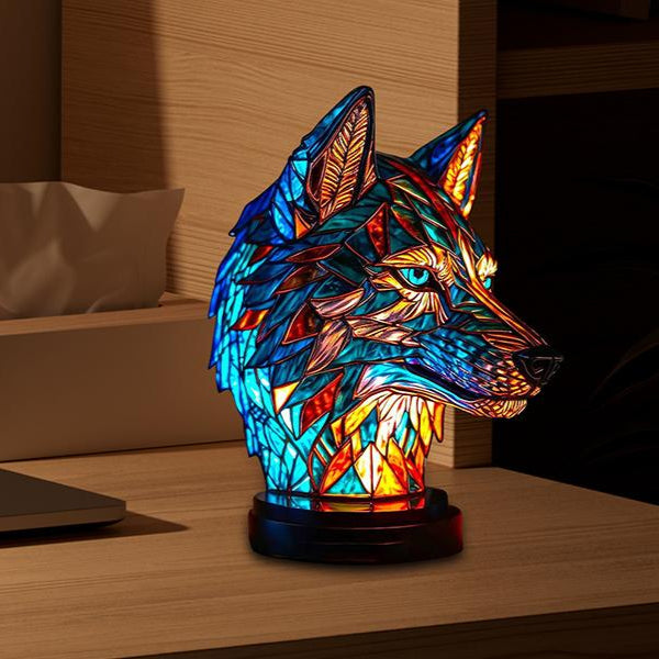Feathered Glass Wolf Lamp
