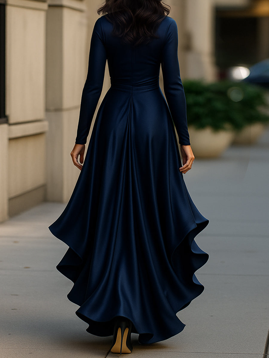 Luna - Elegant Maxi Satin Dress with Ruffles for a Refined Style