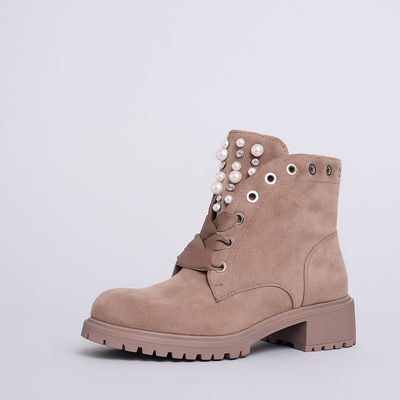 LEANNA™ – Mud Ankle Boots with Beads and Rhinestones