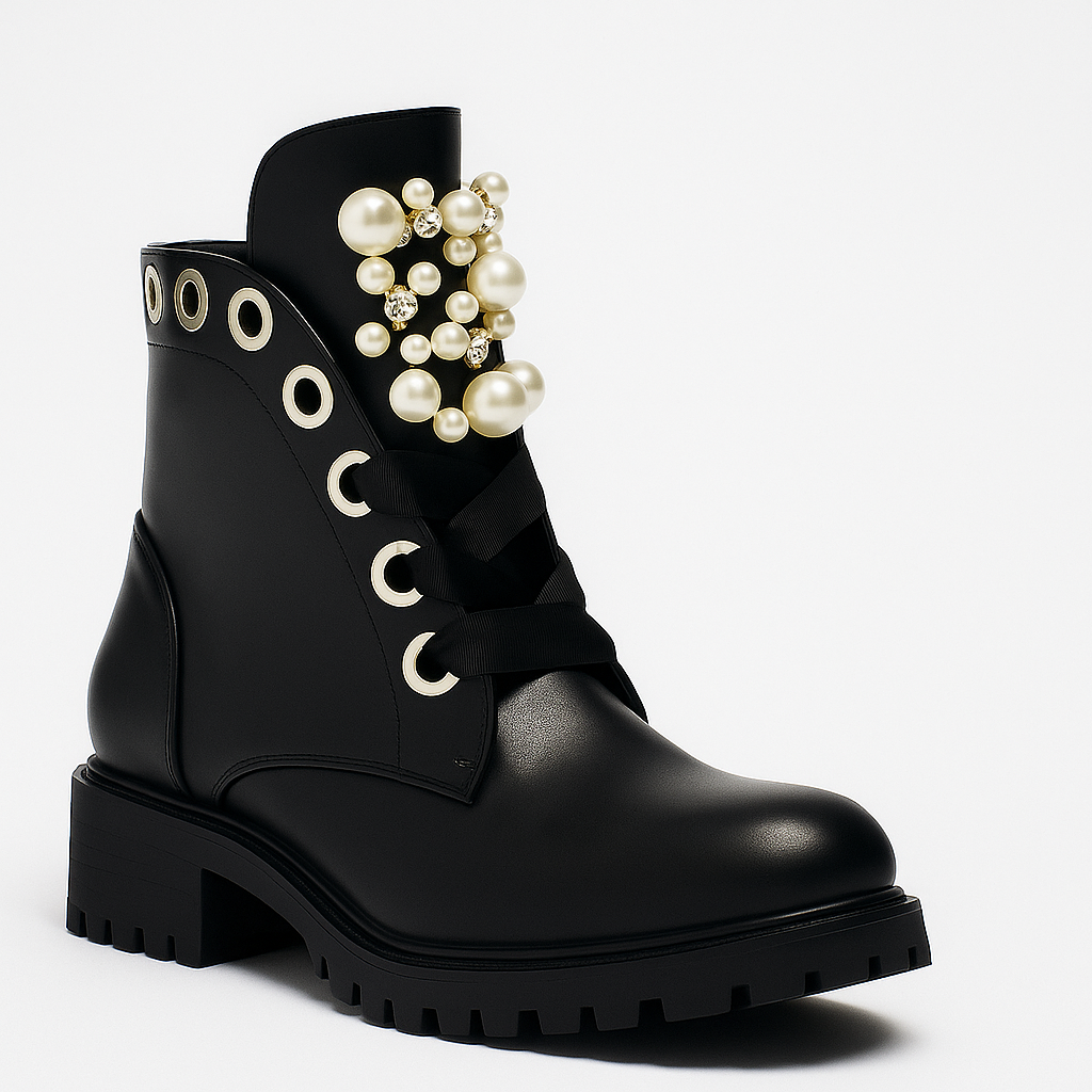 LEANNA™ – Mud Ankle Boots with Beads and Rhinestones