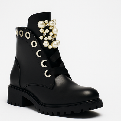 LEANNA™ – Mud Ankle Boots with Beads and Rhinestones