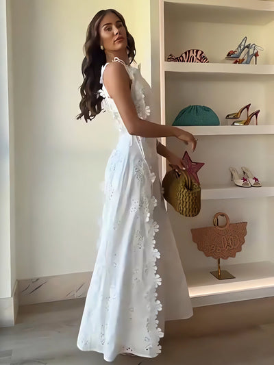 Éliora – Floral Lace Maxi Dress with Tie Straps