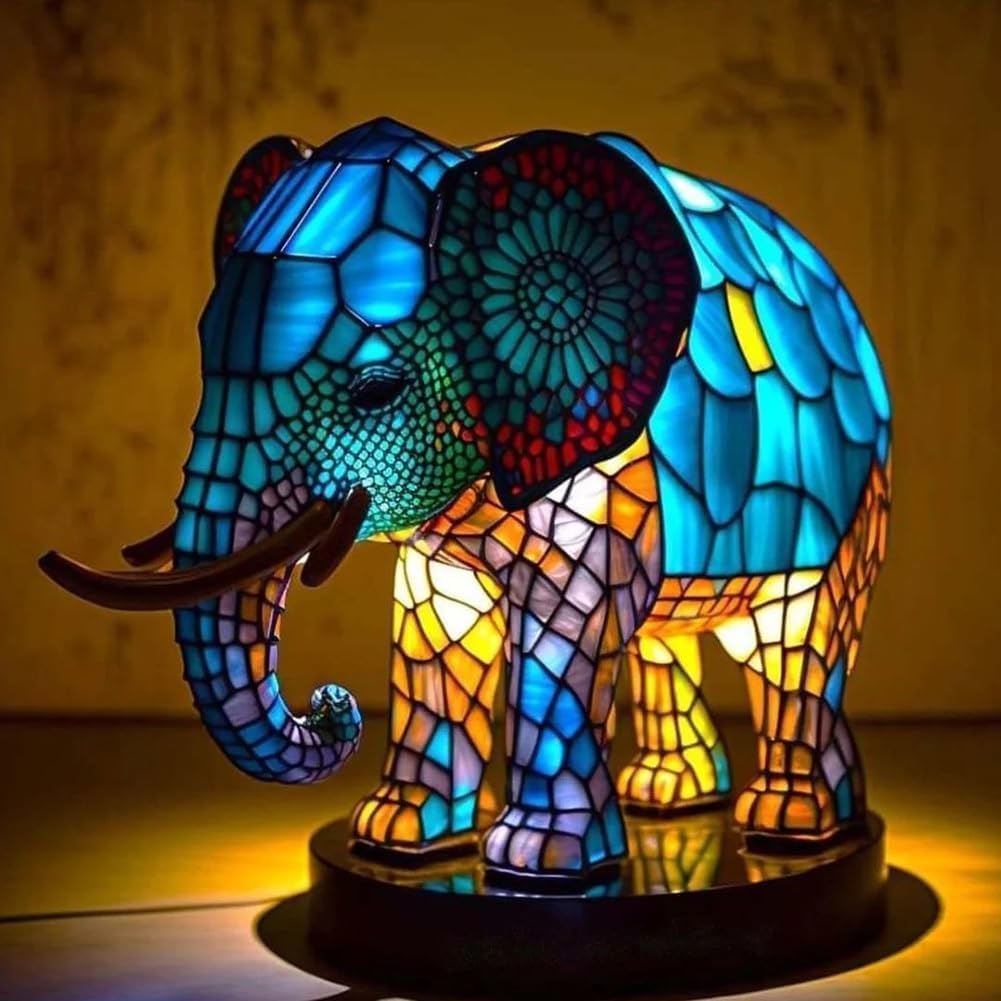 Verkleurd Glazen Olifantenlamp