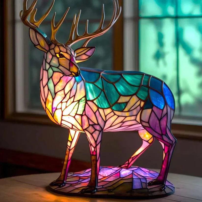 Feathered Glass Deer Lamp