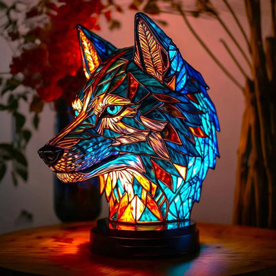Feathered Glass Wolf Lamp