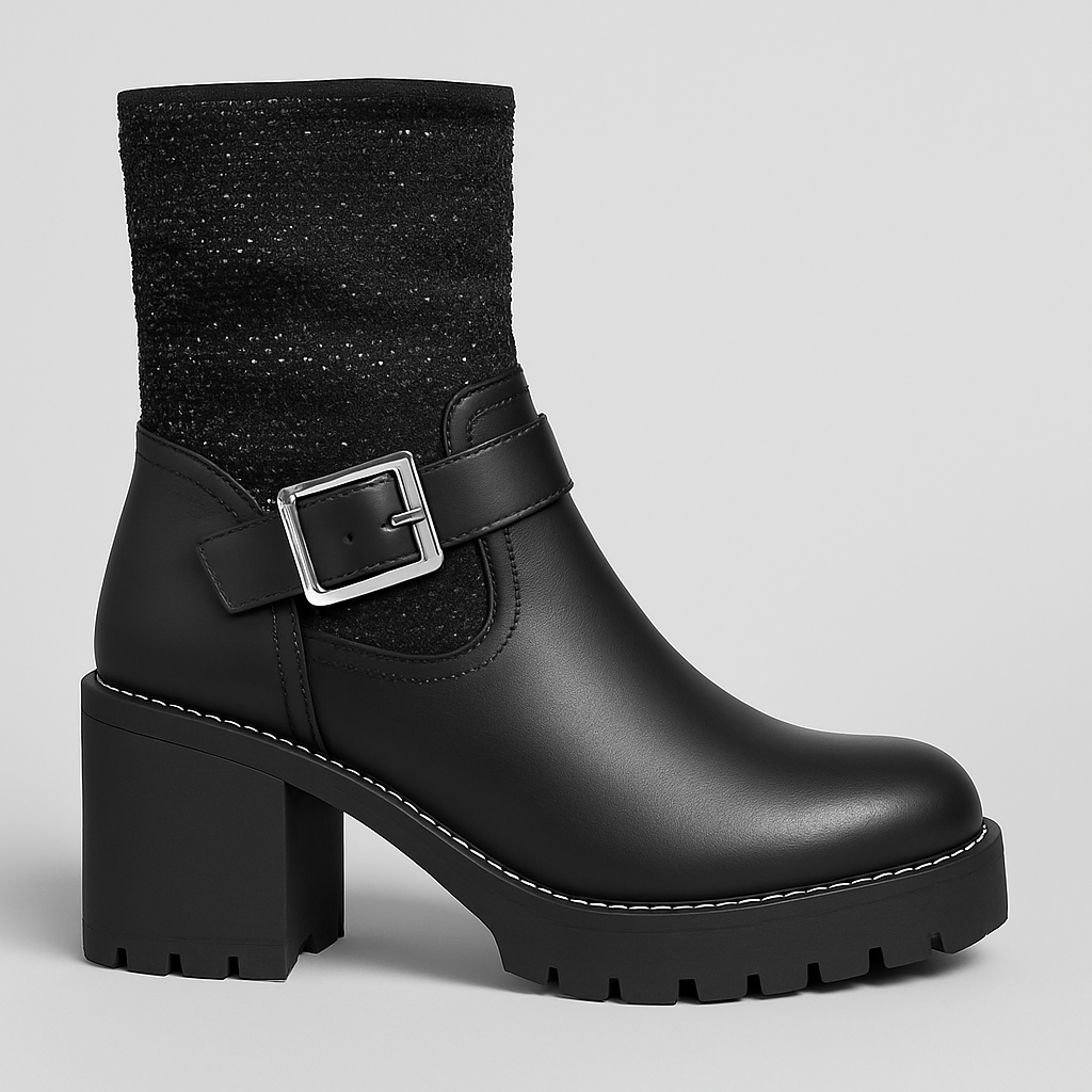 ADANA™ – Sort Ankle Boots with Buckle and Rhinestones