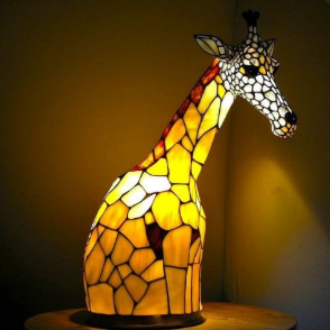 Glas-in-lood Lamp met Gouden Giraffe
