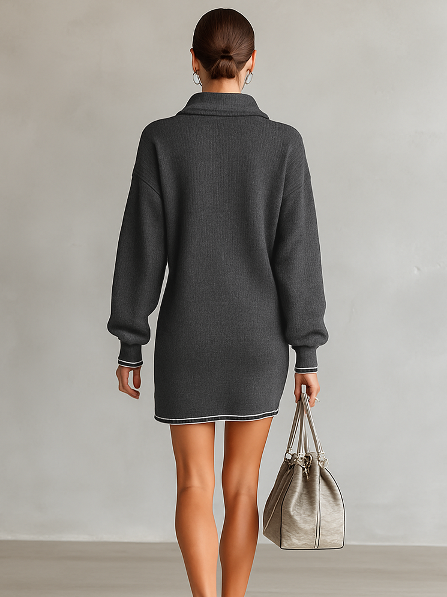 Soft Knit Mini Dress with Polo Collar and Zipper - Perfect for a Casual and Elegant Look