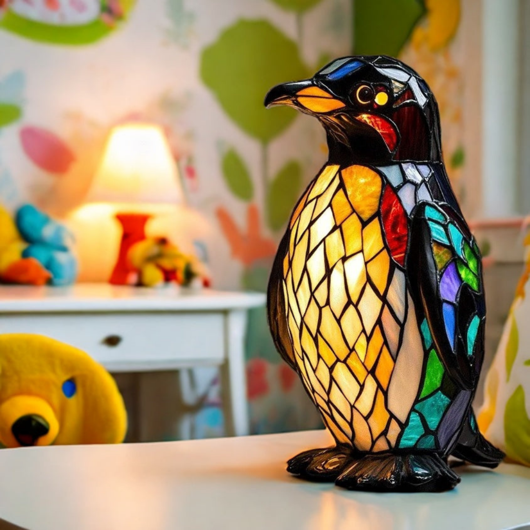 Glas-in-lood Pinguïn Lamp