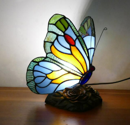 Blauwe Vlinder Lamp van Gekleurd Glas