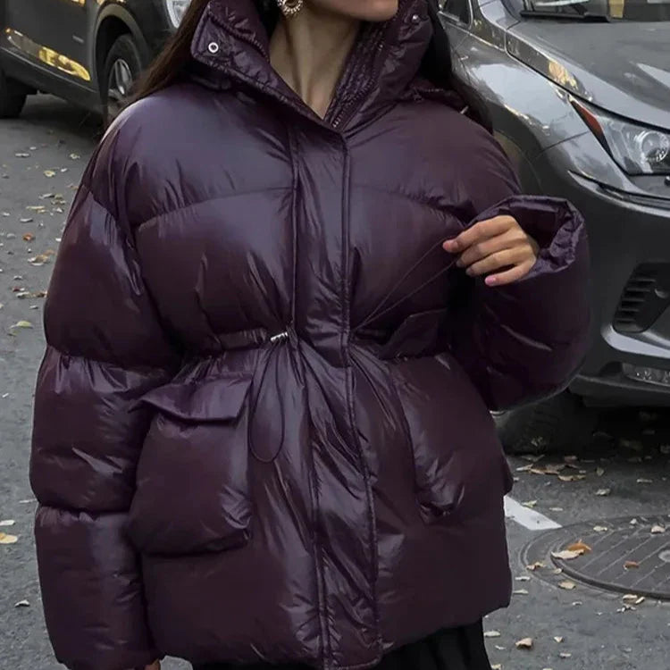 Casual Burgundy Lace Up Down Jacket