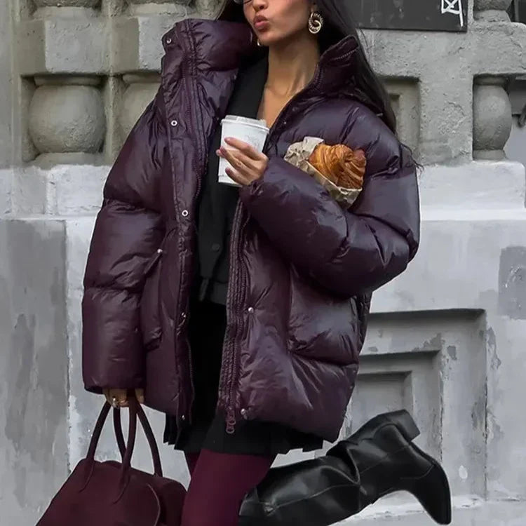 Casual Burgundy Lace Up Down Jacket