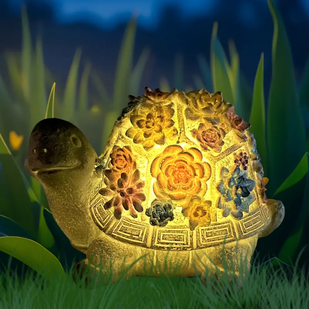 Gevederde Glazen Tuinlamp in de Vorm van een Bloeiende Schelp en Schildpad