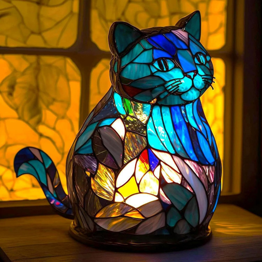 Blauwe Kat Lamp van Gevelde Glas