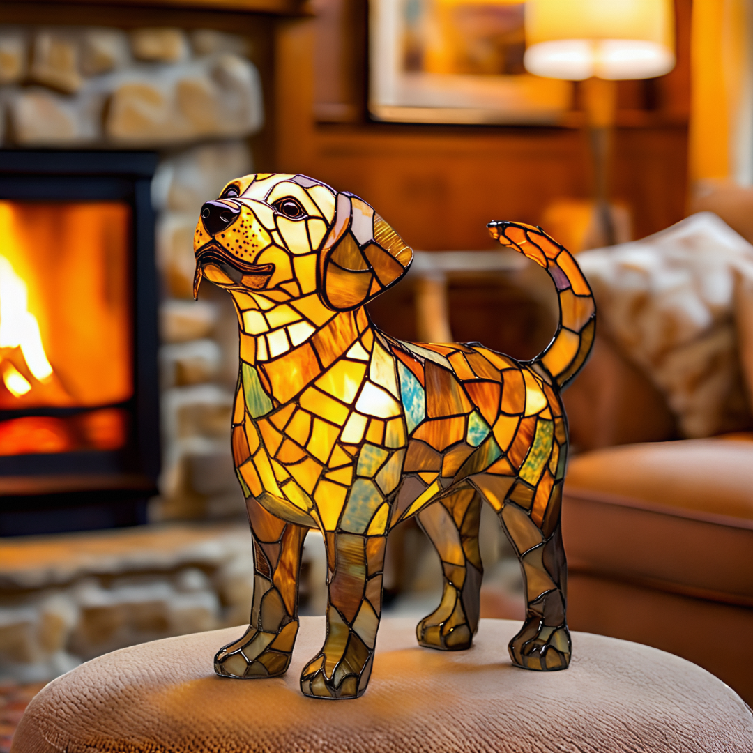 Yellow Glass Beagle Puppy Lamp