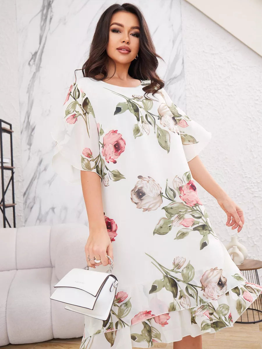 Judith | Chic Floral Print Chiffon Dress