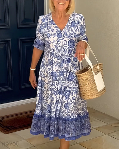 Arie | Elegant Floral Dress with V-Neck