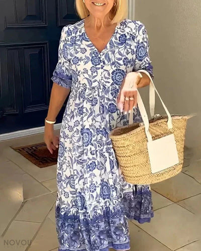 Arie | Elegant Floral Dress with V-Neck