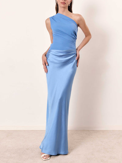 Anita™ | Elegant One Shoulder Neck Pleated Party Maxi Dress
