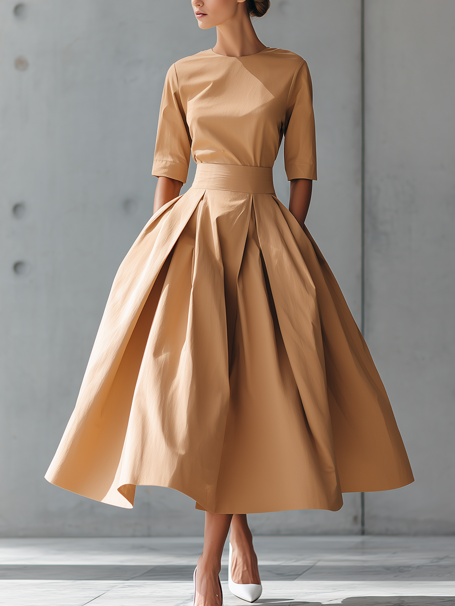 Elegant Cotton Maxi Dress with Textured Design