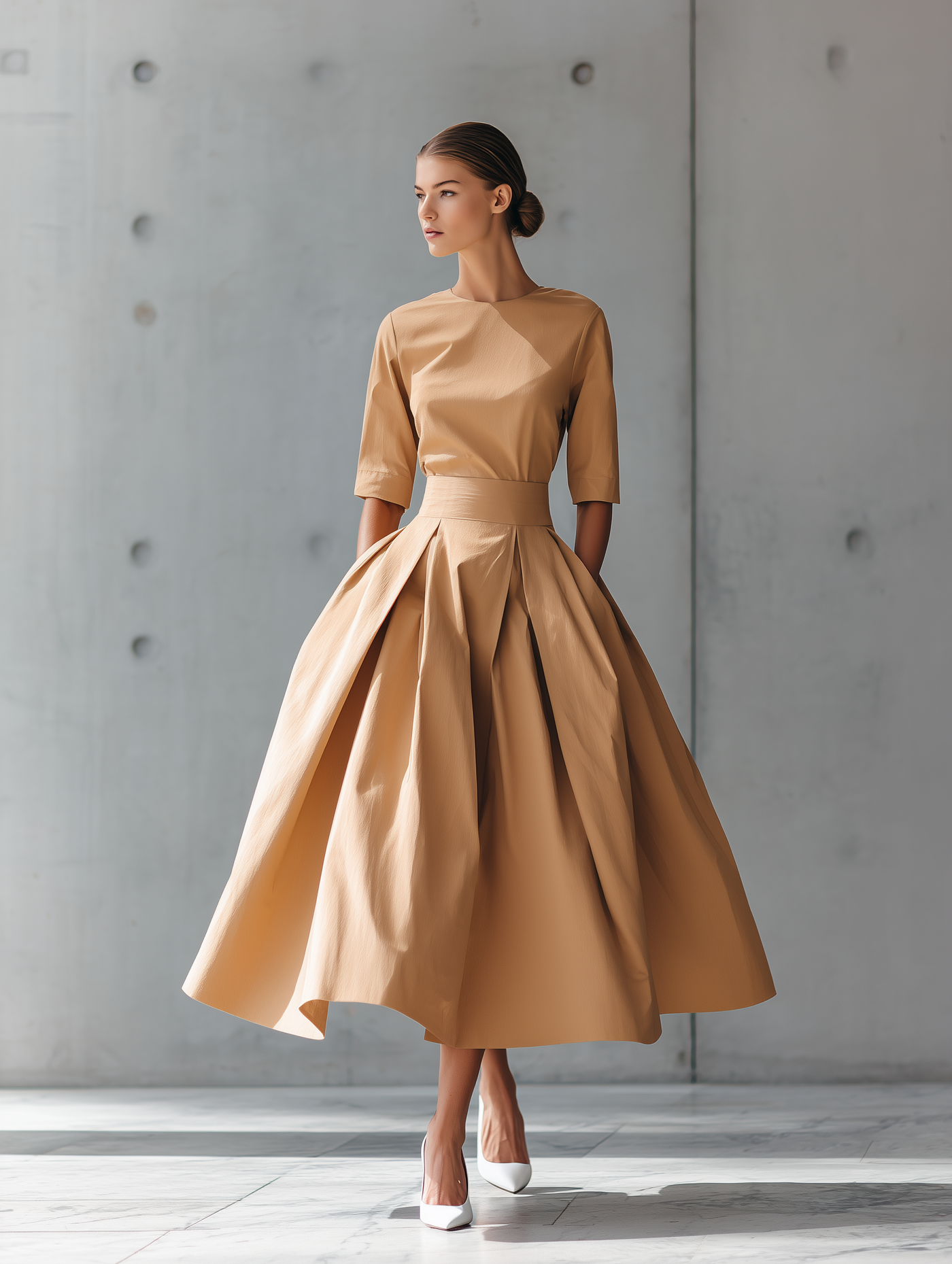 Elegant Cotton Maxi Dress with Textured Design