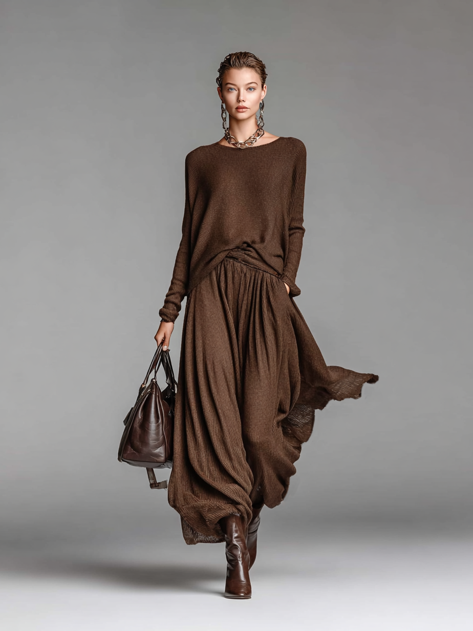 Gonna and Elegant Sweater with Round Neck for a fashionable look