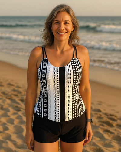 Agnes – Striped Ruffle Tankini Set