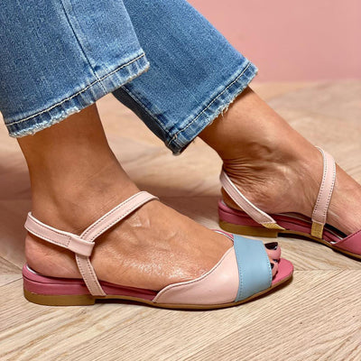 Roselina | Pink Asymmetrical Color Block Sandals