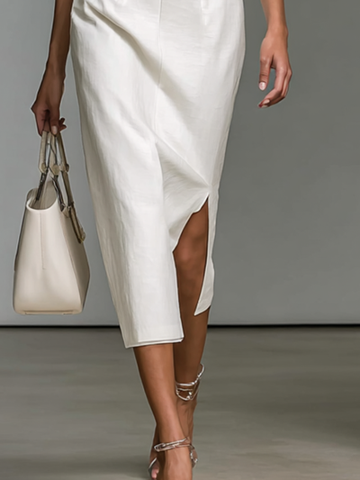 Elegant Women's Midi Dress with Embroidery V-Neck and Short Sleeves for a Sophisticated Style