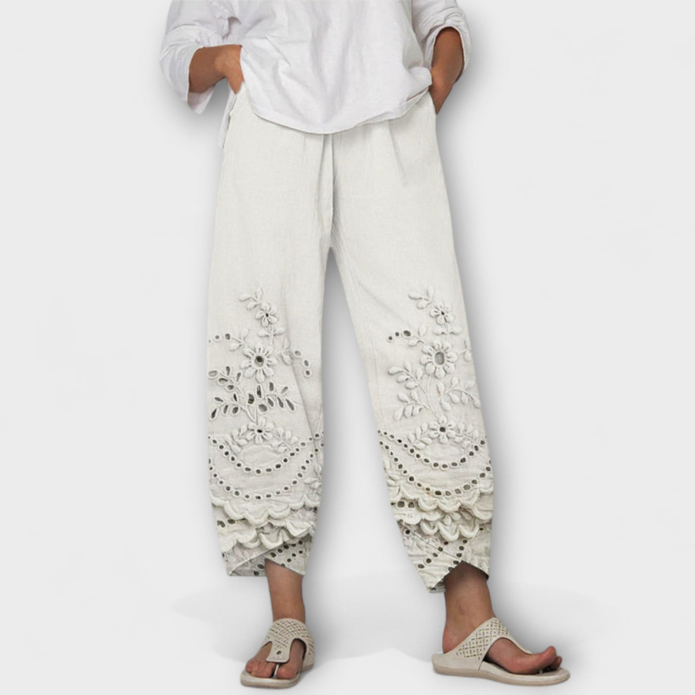 Chloe – Elegant Print Lace Trousers