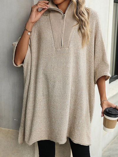 Olivia | Zip Collar Knit Sweater Poncho