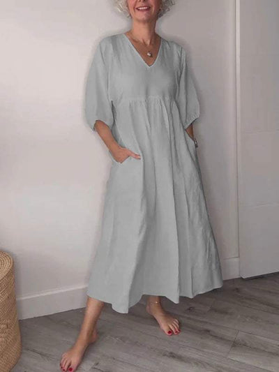 Lucy ™ | Casual V-Neck Midi Dress with Pockets