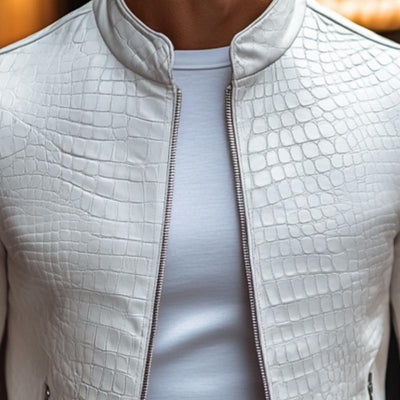 Oscar - Zipper and Stone Pattern Stylish Leather Jacket