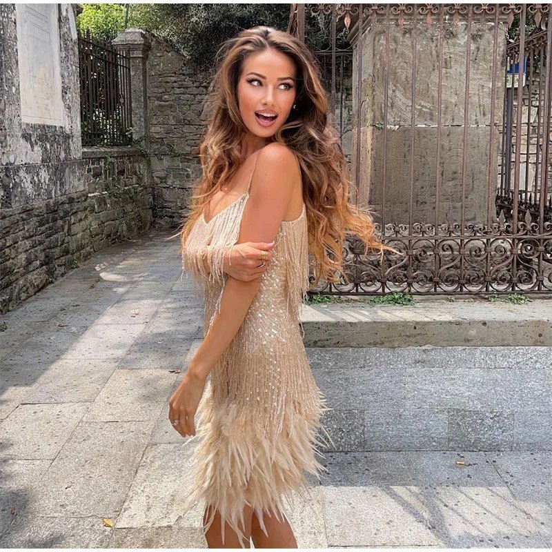 Emma™ | Stylish Fringe Feather Cocktail Dress