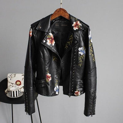 Ella | Women's Embroidered Studded Leather Jacket